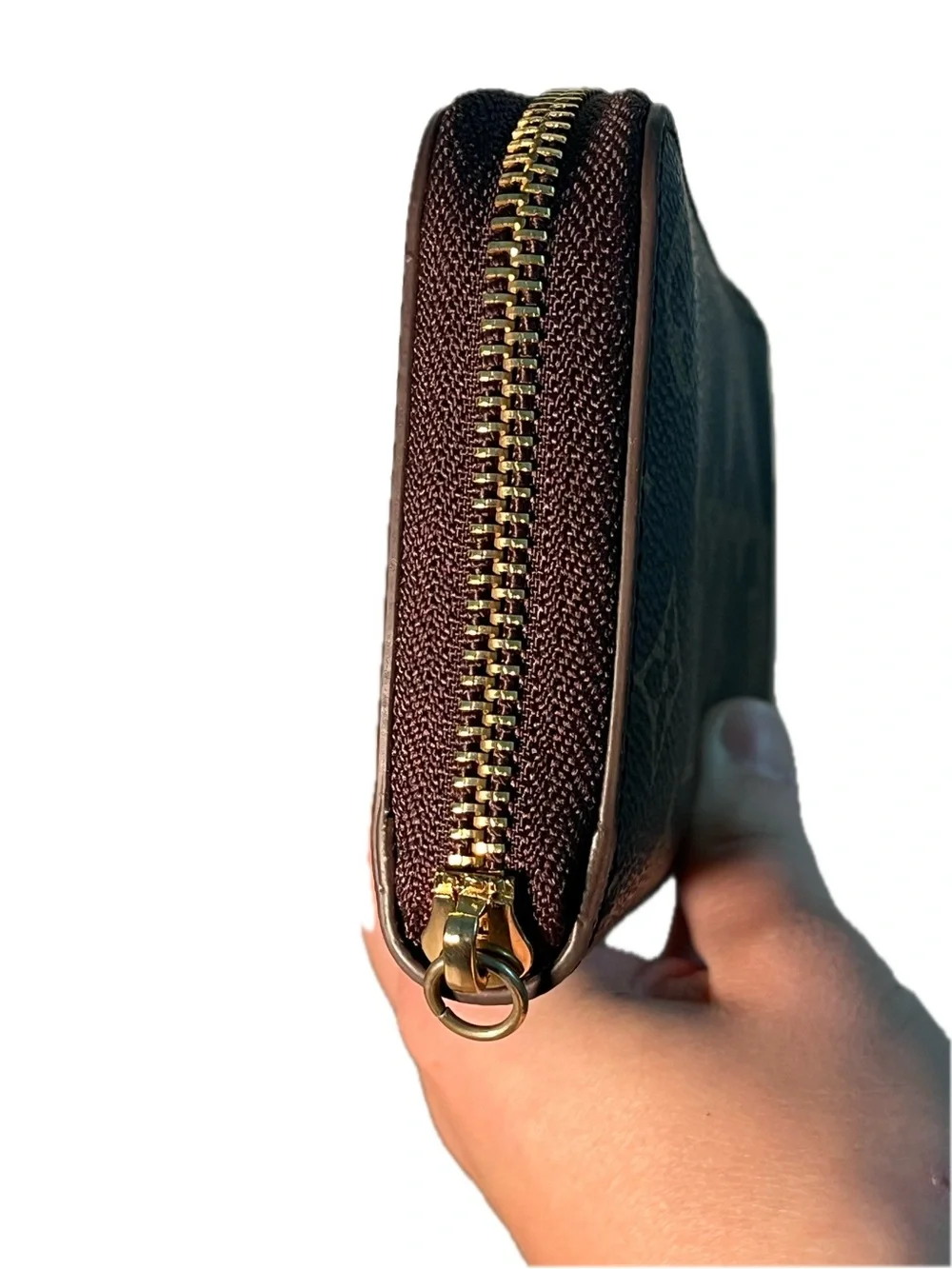 Louis Vuitton Vinyl Zip-Around Wallet in Dark Brown No Outside Zipper Pull